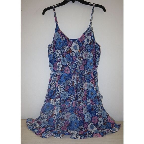The General Good Women's Sz M Blue Floral Sofia Tiered Spaghetti Strap Dress - Picture 1 of 14